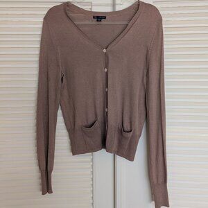 GAP silk and cashmere V-neck button cardigan w/ patch pockets \ Tan \ Size MED